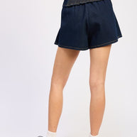 DENIM SKORT WITH ELASTIC WAISTBAND-Emory Park-[option4]-[option5]-[option6]-[option7]-[option8]-Shop-Boutique-Clothing-for-Women-Online