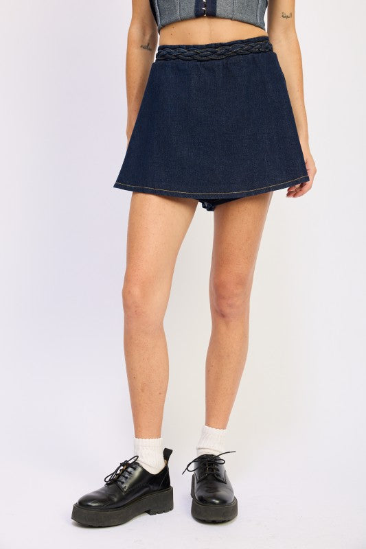 DENIM SKORT WITH ELASTIC WAISTBAND-Emory Park-[option4]-[option5]-[option6]-[option7]-[option8]-Shop-Boutique-Clothing-for-Women-Online