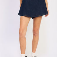 DENIM SKORT WITH ELASTIC WAISTBAND-Emory Park-[option4]-[option5]-[option6]-[option7]-[option8]-Shop-Boutique-Clothing-for-Women-Online