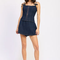 DENIM BUSTIER TOP WITH ZIPPER-Emory Park-[option4]-[option5]-[option6]-[option7]-[option8]-Shop-Boutique-Clothing-for-Women-Online