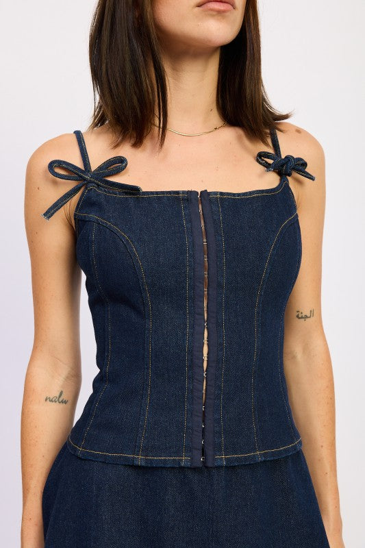 DENIM BUSTIER TOP WITH ZIPPER-Emory Park-[option4]-[option5]-[option6]-[option7]-[option8]-Shop-Boutique-Clothing-for-Women-Online