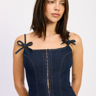DENIM BUSTIER TOP WITH ZIPPER-Emory Park-DARK DENIM-S-[option4]-[option5]-[option6]-[option7]-[option8]-Shop-Boutique-Clothing-for-Women-Online