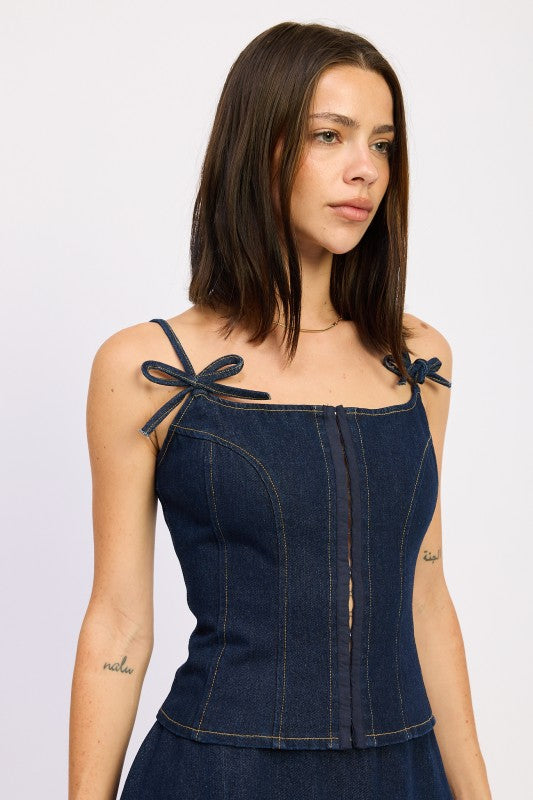 DENIM BUSTIER TOP WITH ZIPPER-Emory Park-[option4]-[option5]-[option6]-[option7]-[option8]-Shop-Boutique-Clothing-for-Women-Online