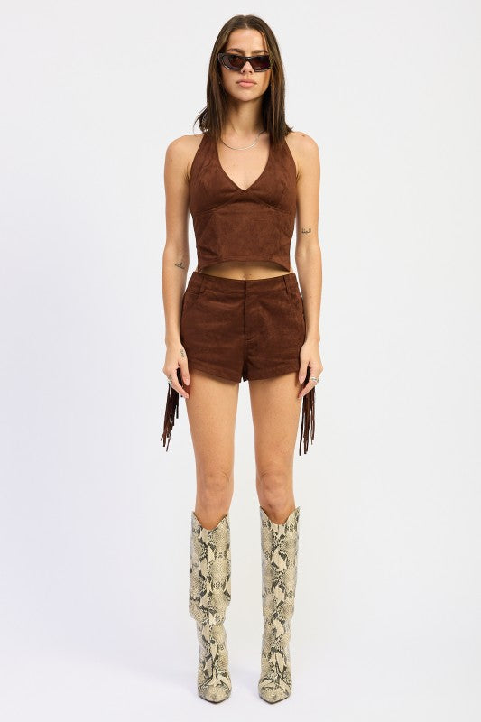 SUEDE FRINDGE SIDE SHORTS-Emory Park-[option4]-[option5]-[option6]-[option7]-[option8]-Shop-Boutique-Clothing-for-Women-Online