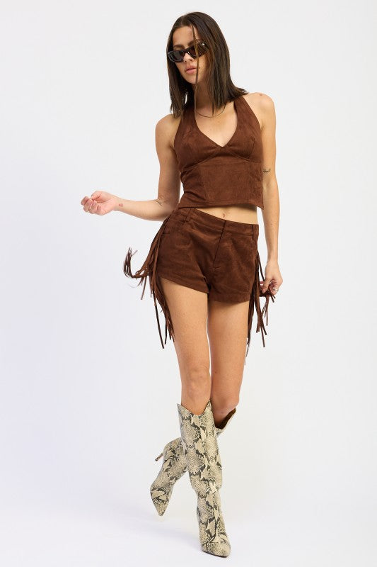 SUEDE FRINDGE SIDE SHORTS-Emory Park-[option4]-[option5]-[option6]-[option7]-[option8]-Shop-Boutique-Clothing-for-Women-Online