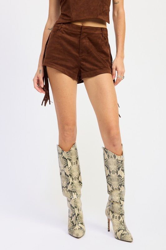 SUEDE FRINDGE SIDE SHORTS-Emory Park-[option4]-[option5]-[option6]-[option7]-[option8]-Shop-Boutique-Clothing-for-Women-Online