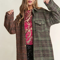 J.NNA Snap Down Tweed Plaid Contrast Longline Shacket-Womens Outerwear/Shacket-Trendsi-[option4]-[option5]-[option6]-[option7]-[option8]-Shop-Boutique-Clothing-for-Women-Online