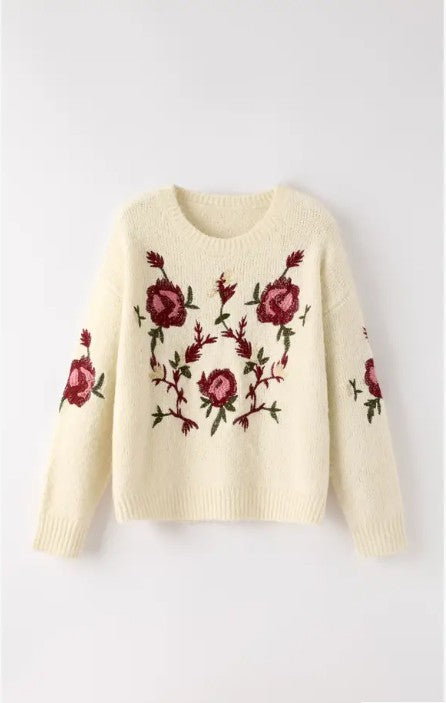 Floral Embroidered Knit Sweater-Miss Sparkling-[option4]-[option5]-[option6]-[option7]-[option8]-Shop-Boutique-Clothing-for-Women-Online