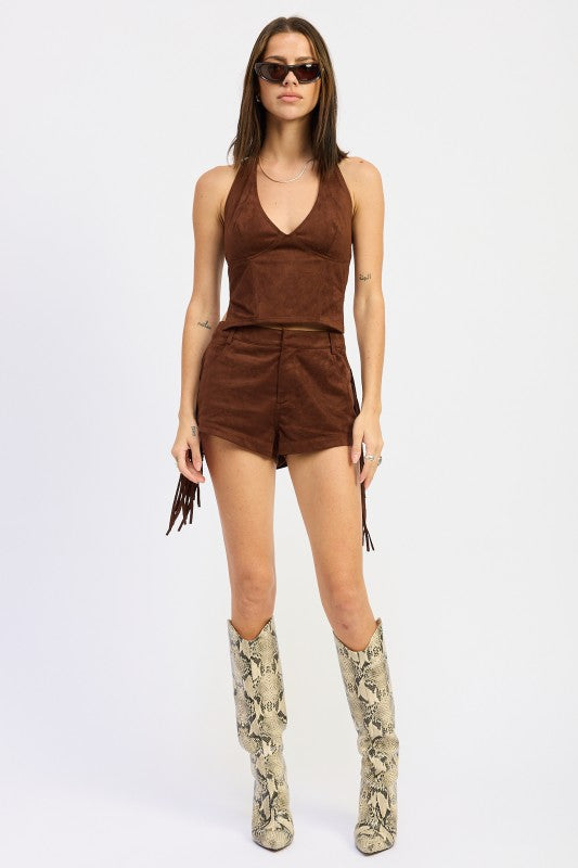 SUEDE HALTER TOP WITH BACK ZIPPER-Emory Park-[option4]-[option5]-[option6]-[option7]-[option8]-Shop-Boutique-Clothing-for-Women-Online
