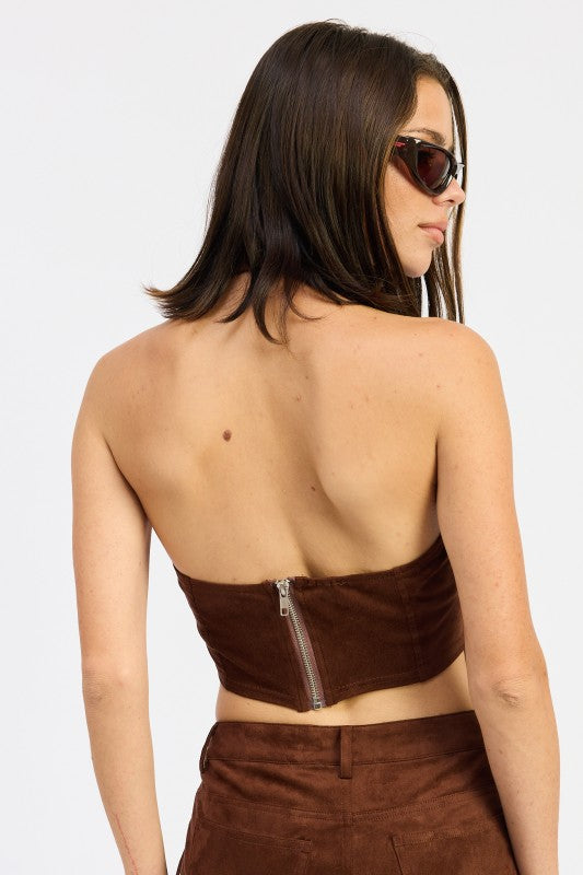 SUEDE HALTER TOP WITH BACK ZIPPER-Emory Park-[option4]-[option5]-[option6]-[option7]-[option8]-Shop-Boutique-Clothing-for-Women-Online