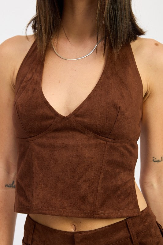 SUEDE HALTER TOP WITH BACK ZIPPER-Emory Park-[option4]-[option5]-[option6]-[option7]-[option8]-Shop-Boutique-Clothing-for-Women-Online
