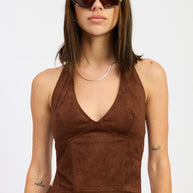 SUEDE HALTER TOP WITH BACK ZIPPER-Emory Park-BLACK-S-[option4]-[option5]-[option6]-[option7]-[option8]-Shop-Boutique-Clothing-for-Women-Online