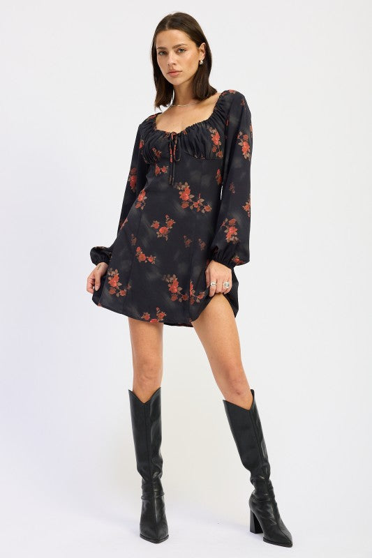 MINI LONG SLEEVE DRESS WITH SQUARE NECKLINE-Emory Park-[option4]-[option5]-[option6]-[option7]-[option8]-Shop-Boutique-Clothing-for-Women-Online