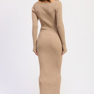 HALTER NECK LONG SLEEVEE MIDI DRESS-Emory Park-[option4]-[option5]-[option6]-[option7]-[option8]-Shop-Boutique-Clothing-for-Women-Online