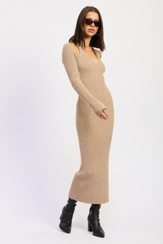 HALTER NECK LONG SLEEVEE MIDI DRESS-Emory Park-[option4]-[option5]-[option6]-[option7]-[option8]-Shop-Boutique-Clothing-for-Women-Online
