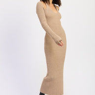 HALTER NECK LONG SLEEVEE MIDI DRESS-Emory Park-[option4]-[option5]-[option6]-[option7]-[option8]-Shop-Boutique-Clothing-for-Women-Online
