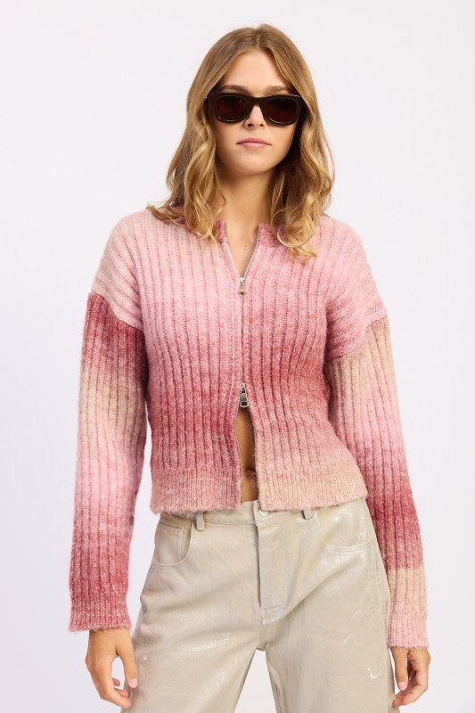 RIBBED CARDIGAN WITH DOUBLE ZIPPER-Emory Park-[option4]-[option5]-[option6]-[option7]-[option8]-Shop-Boutique-Clothing-for-Women-Online
