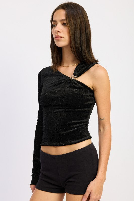 ONE SHOULDER TOP WITH HARDWARE DETAIL-Emory Park-[option4]-[option5]-[option6]-[option7]-[option8]-Shop-Boutique-Clothing-for-Women-Online