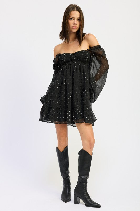 LONG SLEEVE SMOCKED BABY DOLL MINI DRESS-Emory Park-[option4]-[option5]-[option6]-[option7]-[option8]-Shop-Boutique-Clothing-for-Women-Online