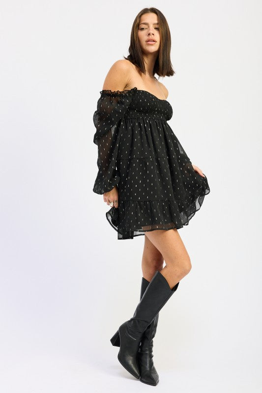 LONG SLEEVE SMOCKED BABY DOLL MINI DRESS-Emory Park-[option4]-[option5]-[option6]-[option7]-[option8]-Shop-Boutique-Clothing-for-Women-Online