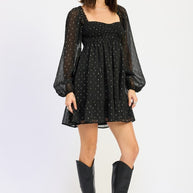 LONG SLEEVE SMOCKED BABY DOLL MINI DRESS-Emory Park-[option4]-[option5]-[option6]-[option7]-[option8]-Shop-Boutique-Clothing-for-Women-Online