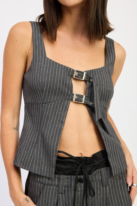 PINSTRIPES SQUARED NECK TOP WITH BUCKLE DETAIL-Emory Park-[option4]-[option5]-[option6]-[option7]-[option8]-Shop-Boutique-Clothing-for-Women-Online