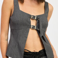 PINSTRIPES SQUARED NECK TOP WITH BUCKLE DETAIL-Emory Park-[option4]-[option5]-[option6]-[option7]-[option8]-Shop-Boutique-Clothing-for-Women-Online