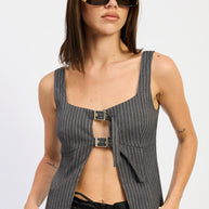 PINSTRIPES SQUARED NECK TOP WITH BUCKLE DETAIL-Emory Park-GREY PINSTRIPE-S-[option4]-[option5]-[option6]-[option7]-[option8]-Shop-Boutique-Clothing-for-Women-Online