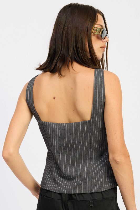 PINSTRIPES SQUARED NECK TOP WITH BUCKLE DETAIL-Emory Park-[option4]-[option5]-[option6]-[option7]-[option8]-Shop-Boutique-Clothing-for-Women-Online