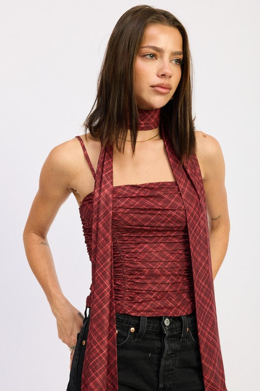 SPAGHETTI STRAP TOP WITH SCARF AND BACK ZIPPER-Emory Park-[option4]-[option5]-[option6]-[option7]-[option8]-Shop-Boutique-Clothing-for-Women-Online
