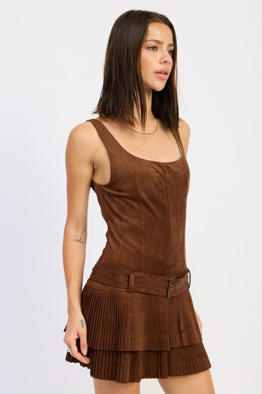 BELTED SUEDE PLEAT MINI DRESS-Emory Park-[option4]-[option5]-[option6]-[option7]-[option8]-Shop-Boutique-Clothing-for-Women-Online