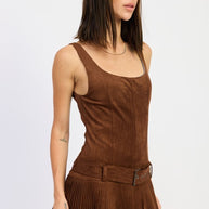 BELTED SUEDE PLEAT MINI DRESS-Emory Park-[option4]-[option5]-[option6]-[option7]-[option8]-Shop-Boutique-Clothing-for-Women-Online