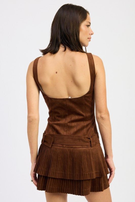 BELTED SUEDE PLEAT MINI DRESS-Emory Park-[option4]-[option5]-[option6]-[option7]-[option8]-Shop-Boutique-Clothing-for-Women-Online