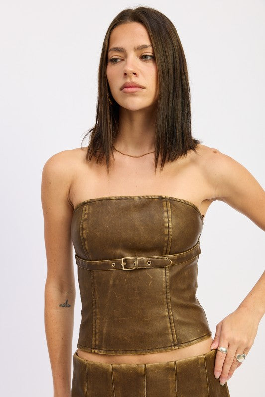 LEATHER TUBE TOP WITH BELT DETAIL-Emory Park-[option4]-[option5]-[option6]-[option7]-[option8]-Shop-Boutique-Clothing-for-Women-Online