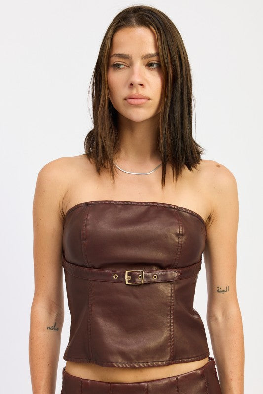 LEATHER TUBE TOP WITH BELT DETAIL-Emory Park-[option4]-[option5]-[option6]-[option7]-[option8]-Shop-Boutique-Clothing-for-Women-Online