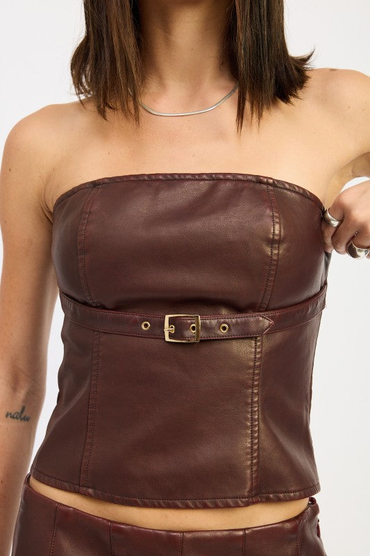LEATHER TUBE TOP WITH BELT DETAIL-Emory Park-[option4]-[option5]-[option6]-[option7]-[option8]-Shop-Boutique-Clothing-for-Women-Online
