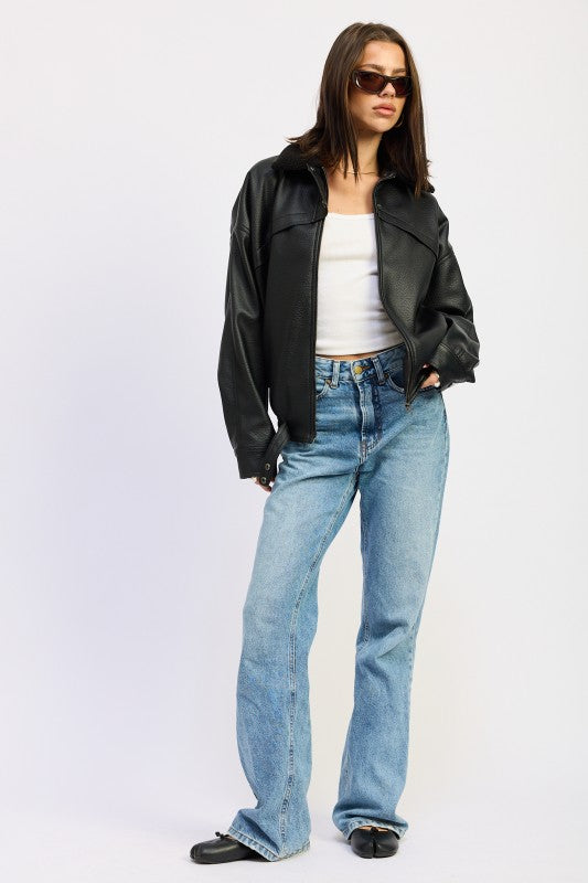 SHEARLING COLLAR VEGAN LEATHER JACKET-Emory Park-[option4]-[option5]-[option6]-[option7]-[option8]-Shop-Boutique-Clothing-for-Women-Online