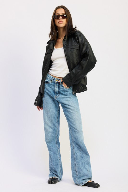 SHEARLING COLLAR VEGAN LEATHER JACKET-Emory Park-[option4]-[option5]-[option6]-[option7]-[option8]-Shop-Boutique-Clothing-for-Women-Online