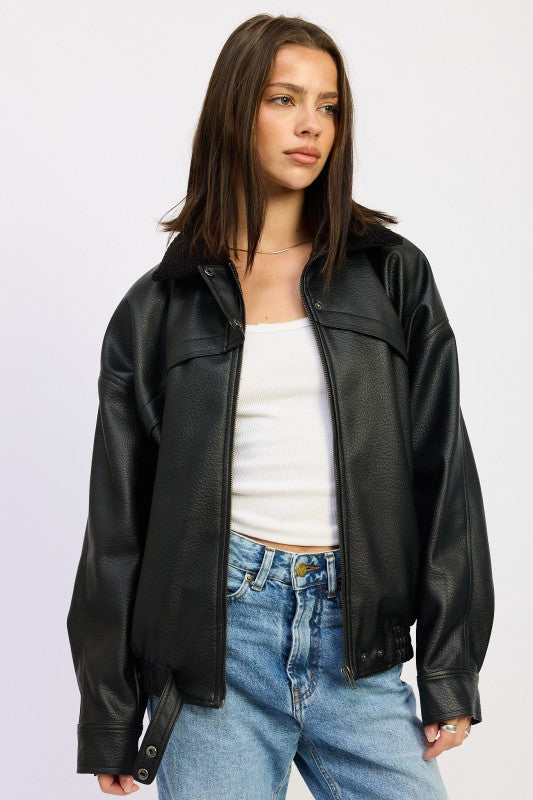 SHEARLING COLLAR VEGAN LEATHER JACKET-Emory Park-BLACK-S-[option4]-[option5]-[option6]-[option7]-[option8]-Shop-Boutique-Clothing-for-Women-Online