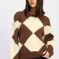 TWO TONE ARGYLE OVERSIZED SWEATER-Emory Park-[option4]-[option5]-[option6]-[option7]-[option8]-Shop-Boutique-Clothing-for-Women-Online