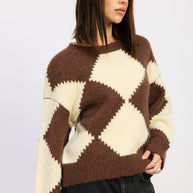 TWO TONE ARGYLE OVERSIZED SWEATER-Emory Park-[option4]-[option5]-[option6]-[option7]-[option8]-Shop-Boutique-Clothing-for-Women-Online