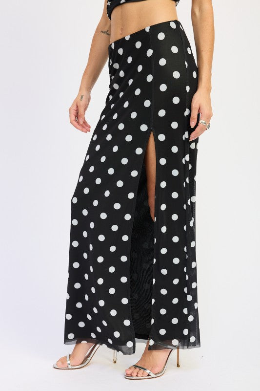POLKADOT MAXI SKIRT WITH FRONT SLIT-Emory Park-[option4]-[option5]-[option6]-[option7]-[option8]-Shop-Boutique-Clothing-for-Women-Online