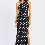 POLKADOT MAXI SKIRT WITH FRONT SLIT-Emory Park-BLACK WHITE-S-[option4]-[option5]-[option6]-[option7]-[option8]-Shop-Boutique-Clothing-for-Women-Online
