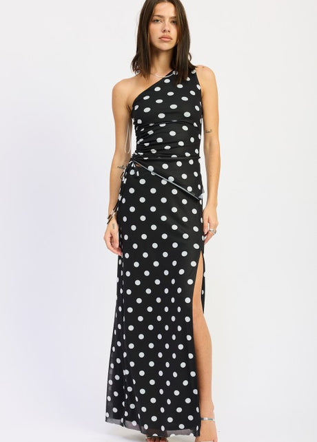 POLKADOT MAXI SKIRT WITH FRONT SLIT-Emory Park-BLACK WHITE-S-[option4]-[option5]-[option6]-[option7]-[option8]-Shop-Boutique-Clothing-for-Women-Online