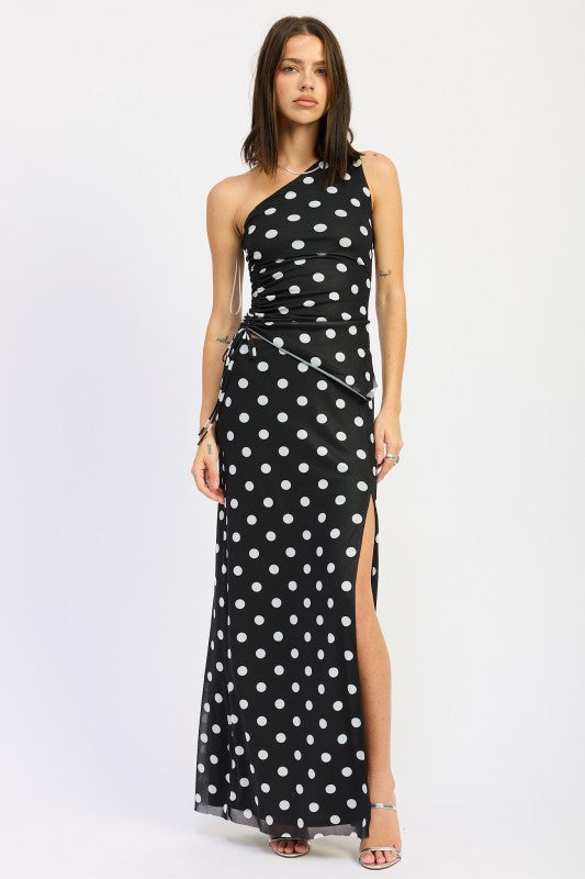 POLKADOT MAXI SKIRT WITH FRONT SLIT-Emory Park-BLACK WHITE-S-[option4]-[option5]-[option6]-[option7]-[option8]-Shop-Boutique-Clothing-for-Women-Online