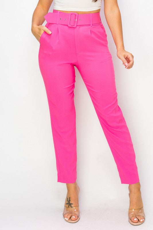 Women Ankle Slim Fit Cigarette pants with Belt-ACG Los Angeles-Hot Pink-S-[option4]-[option5]-[option6]-[option7]-[option8]-Shop-Boutique-Clothing-for-Women-Online