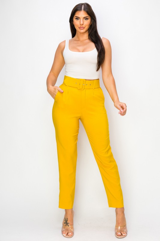 Women Ankle Slim Fit Cigarette pants with Belt-ACG Los Angeles-Mustard-S-[option4]-[option5]-[option6]-[option7]-[option8]-Shop-Boutique-Clothing-for-Women-Online