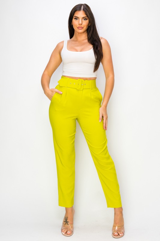 Women Ankle Slim Fit Cigarette pants with Belt-ACG Los Angeles-Lemon-S-[option4]-[option5]-[option6]-[option7]-[option8]-Shop-Boutique-Clothing-for-Women-Online