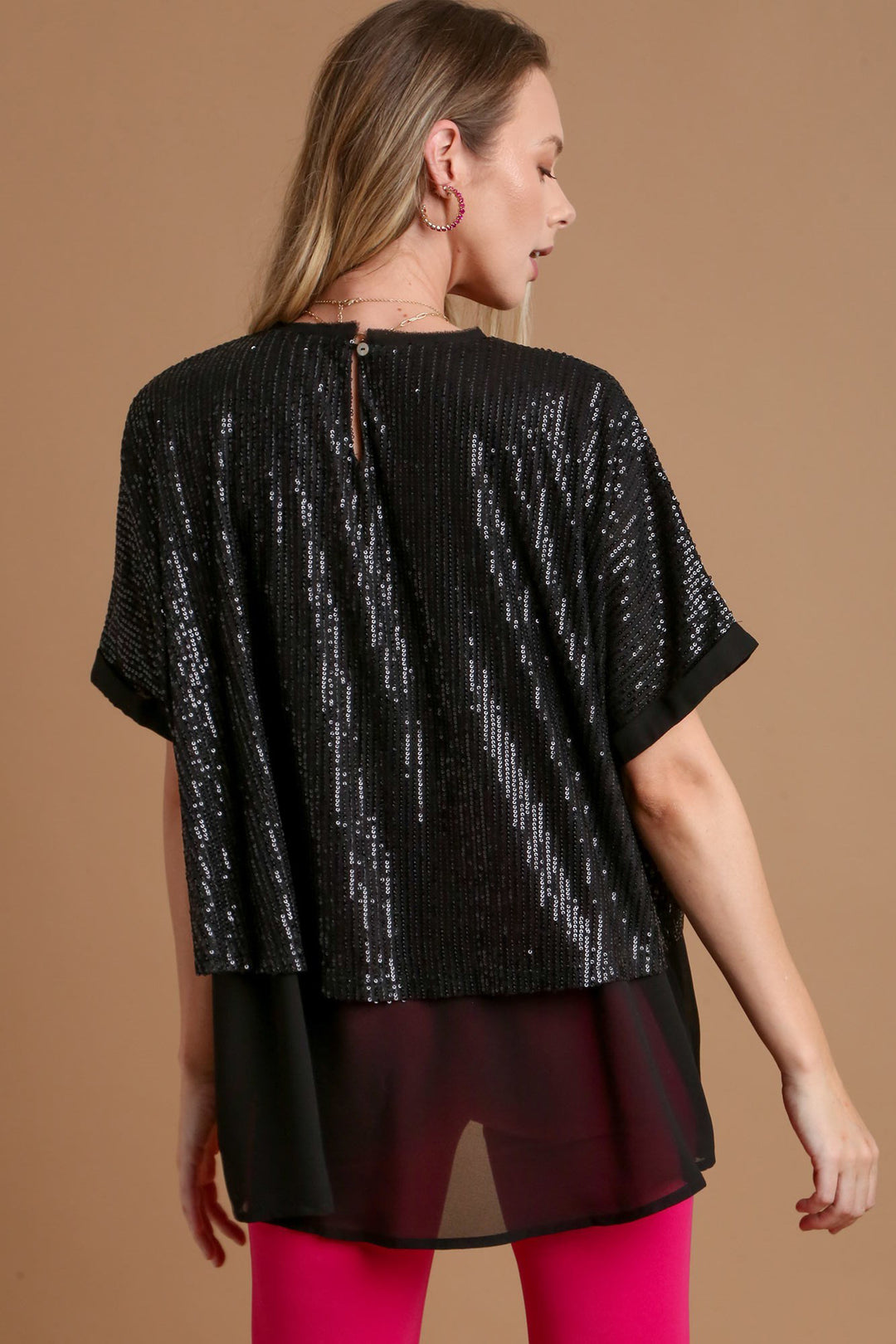 Umgee Sequin Half Sleeve Layered Blouse-Trendsi-[option4]-[option5]-[option6]-[option7]-[option8]-Shop-Boutique-Clothing-for-Women-Online