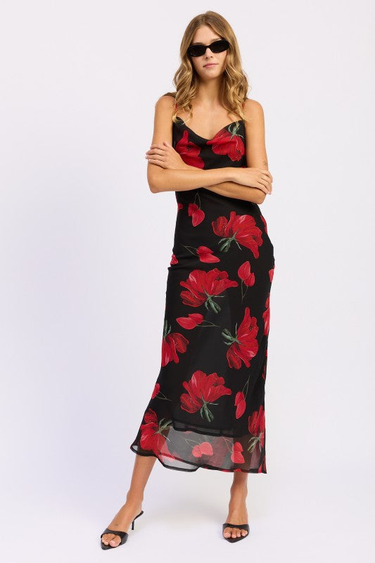 FLORAL PRINTED COWL NECK MIDI DRESS-Emory Park-[option4]-[option5]-[option6]-[option7]-[option8]-Shop-Boutique-Clothing-for-Women-Online